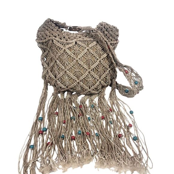 Hot Kiss Purse Womens Macrame Rope Fringe Boho 70’s Hippie Bag Vintage Indie - Picture 10 of 11